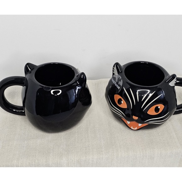 Black Cat Whimsy Mystic Hand Painted Sett Of 2 Coffee Mugs - Picture 5 of 5